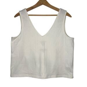 Madewell White Crop V Neck Sleevless Blouse Top Shirt Size Medium Boxy Dressy